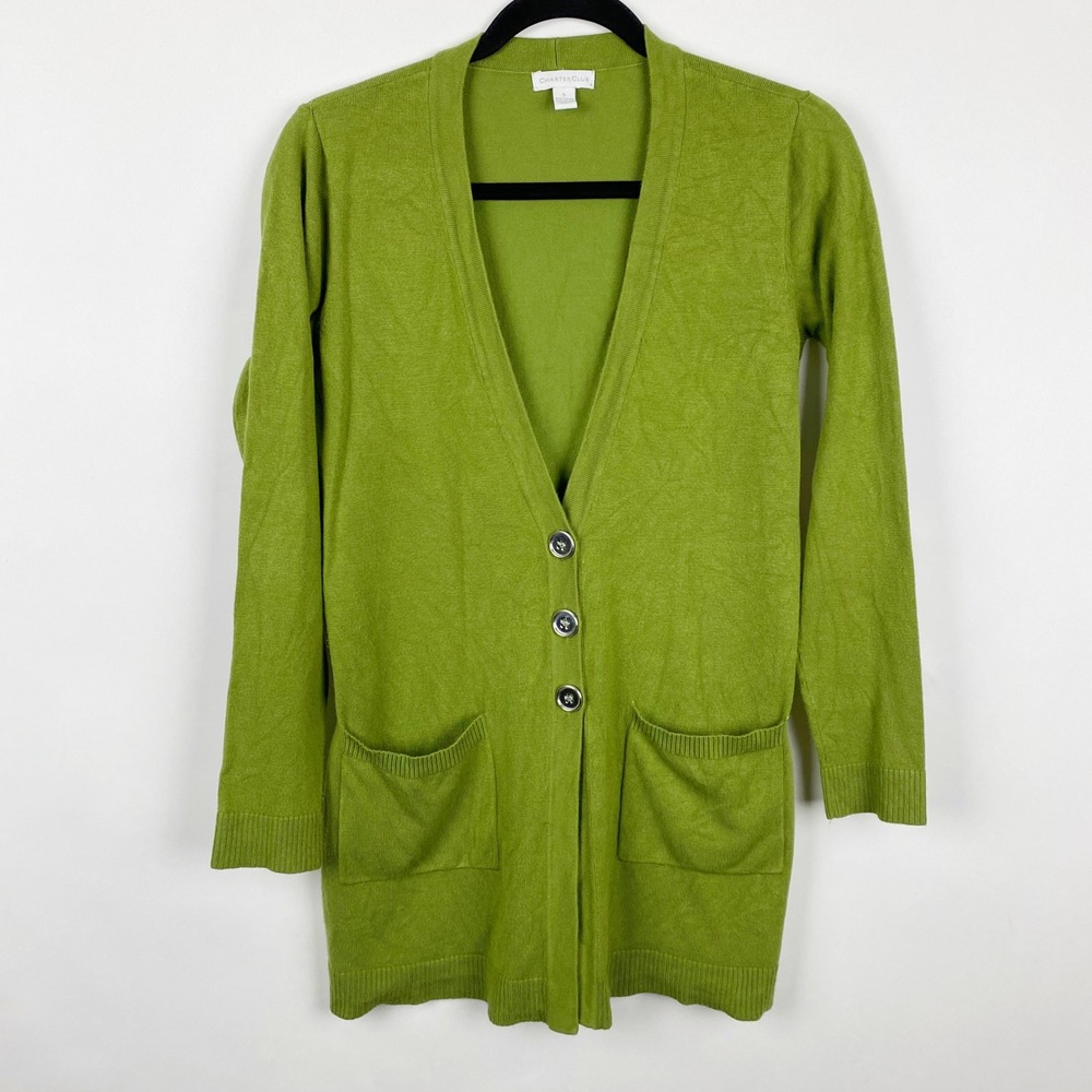 Charter Club Womens Green Long Sleeve Boyfriend‎ Cardigan Sweater Size S